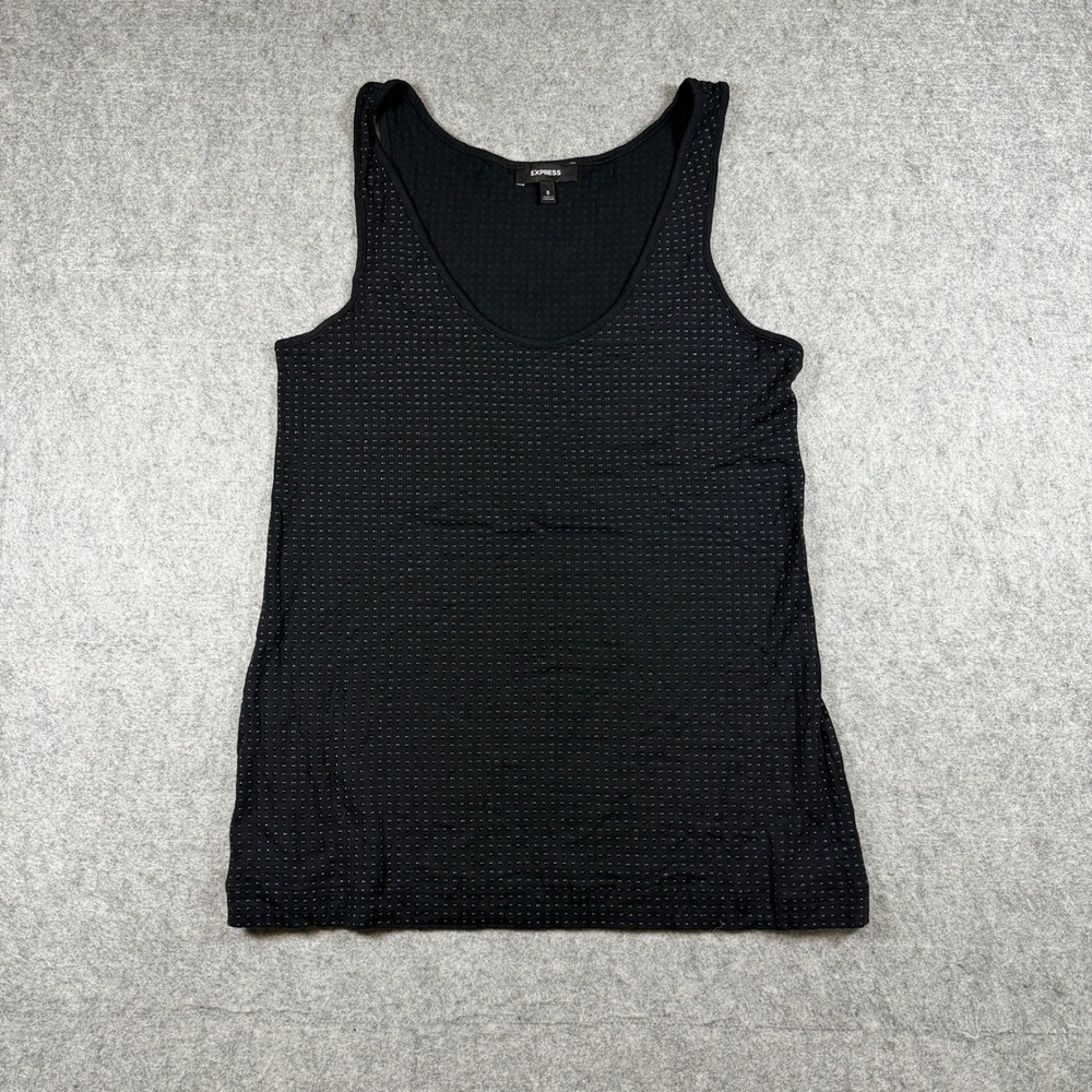 Express Womens Studded Scoop Neck Tank Top Size S Black Embellished Sleeveless
